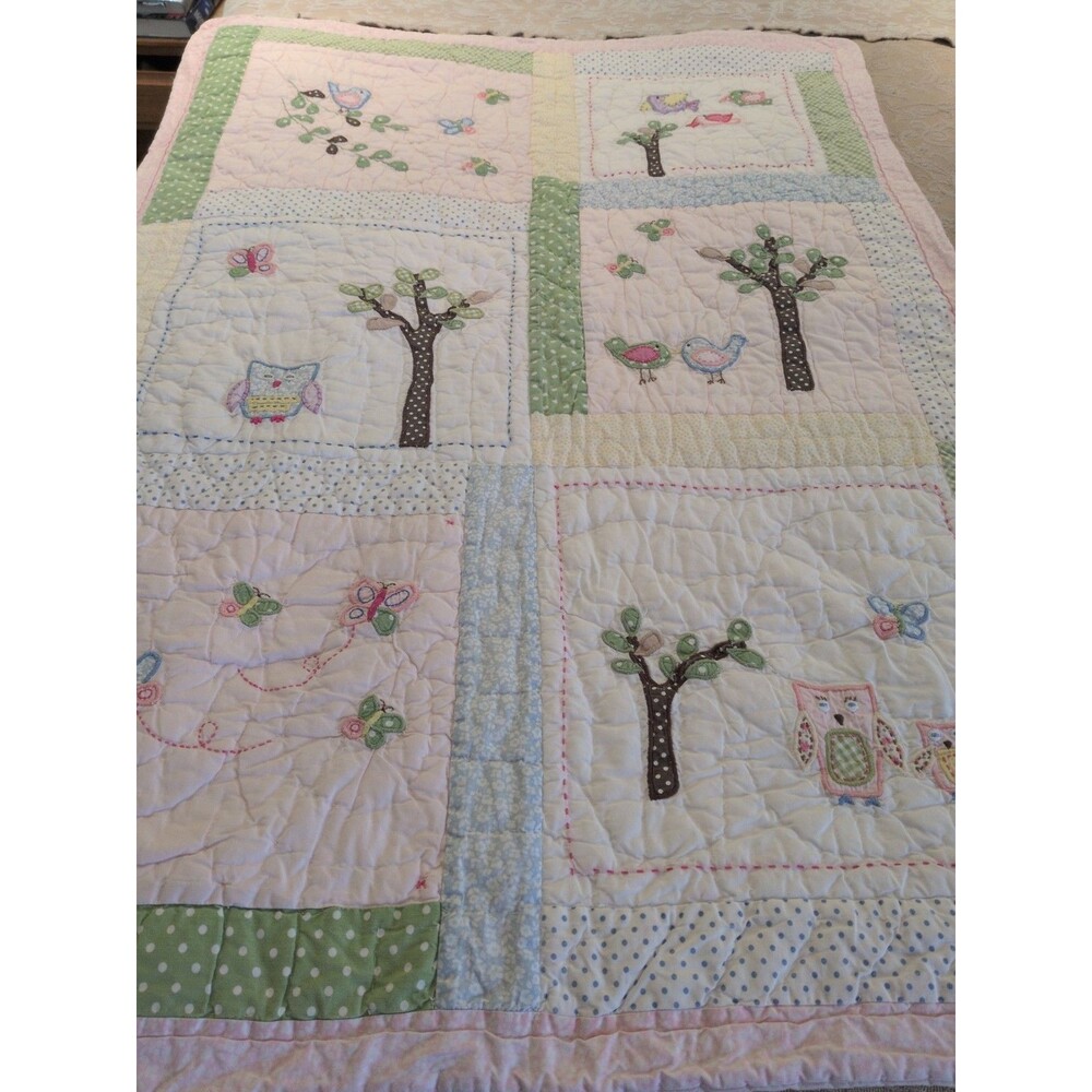 Pottery Barn Kids Hayley Crib Quilt Coverlet Retired Pattern Pink Girls Owl Bird